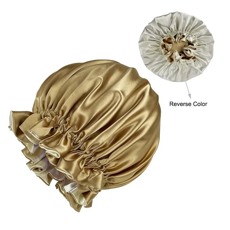 Velvetide Reversible Satin Sleep Bonnet in Champagne Gold
