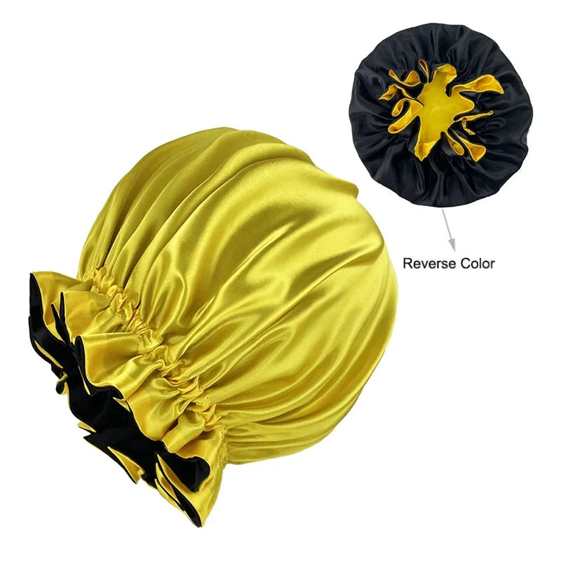 Velvetide Reversible Satin Sleep Bonnet in Yellow