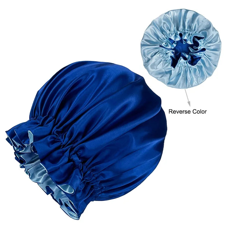 Velvetide Reversible Satin Sleep Bonnet in Royal Blue
