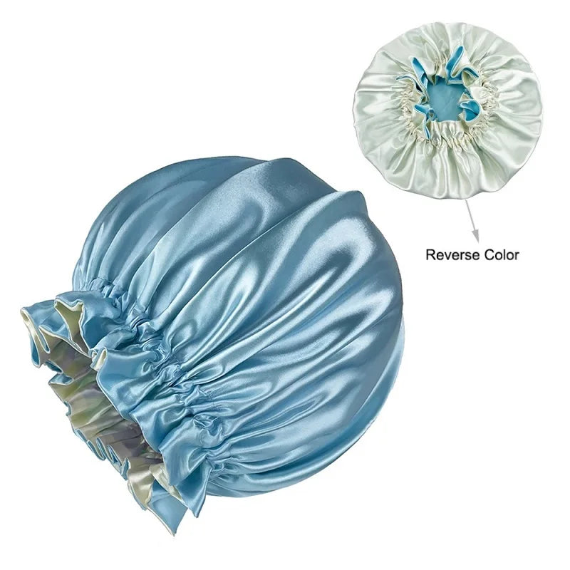 Velvetide Reversible Satin Sleep Bonnet in Sky Blue