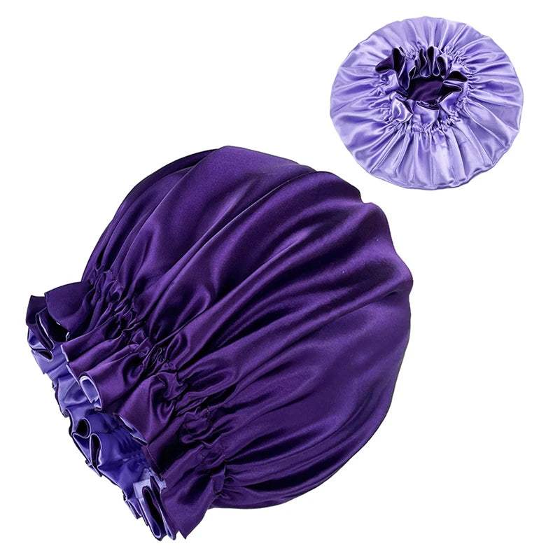 Velvetide Reversible Satin Sleep Bonnet in Purple