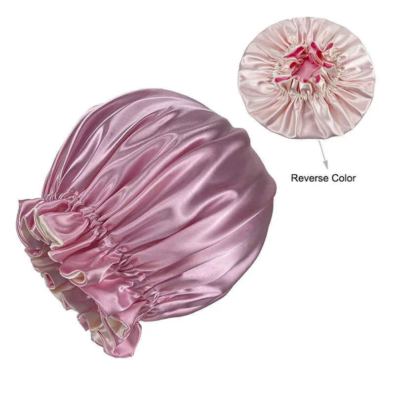 Velvetide Reversible Satin Sleep Bonnet in Blush Pink