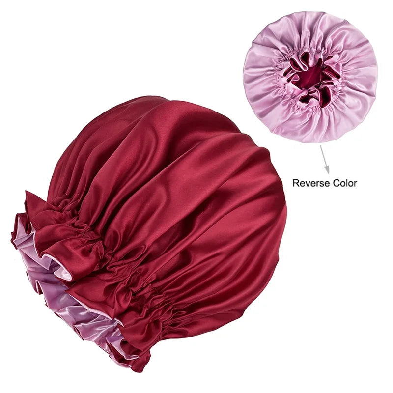 Velvetide Reversible Satin Sleep Bonnet in Wine Red